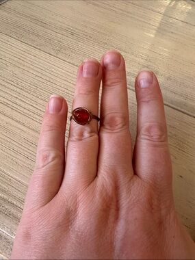 Handmade Copper-Plated Wire-Wrap Ring with Faceted Carnelian | Size 6.5